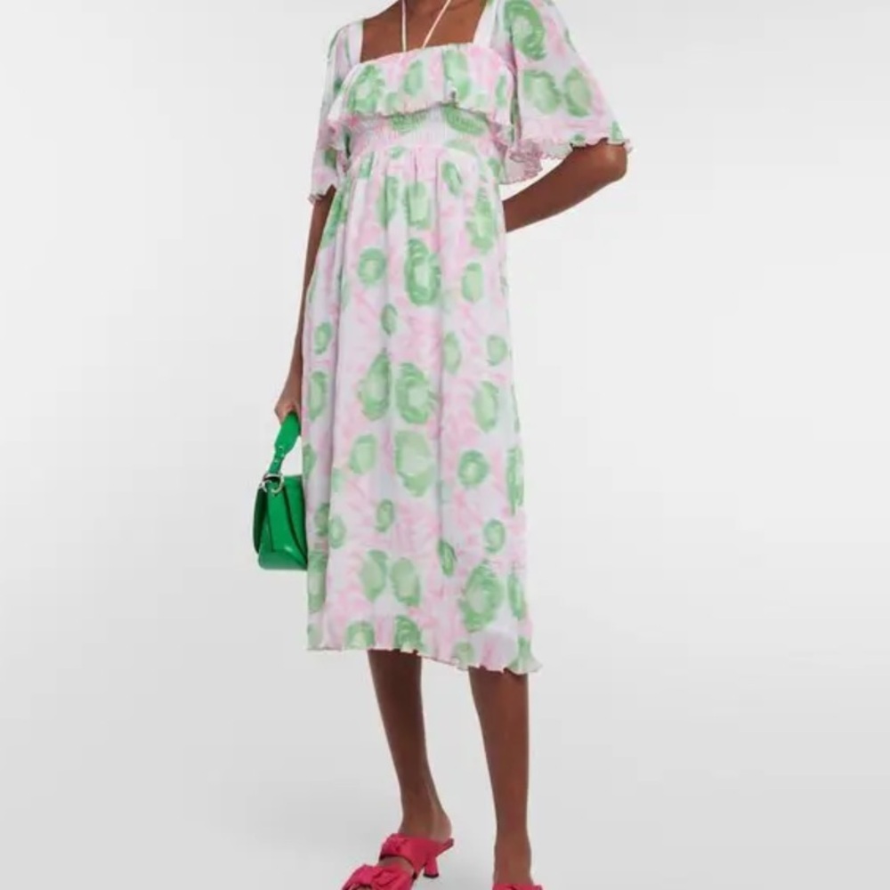 GANNI Floral Pleated Georgette Midi Dress 🌸